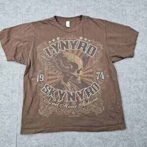 Vintage Lynyrd Skynyrd Shirt Mens Medium Y2K Brown Liquid Blue Rock Boxy Anvil